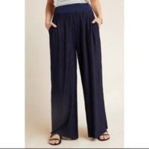 Anthropologie Delano Knit Wide Leg Pants Pleated Palazzo Pants Navy ~ Sz XL